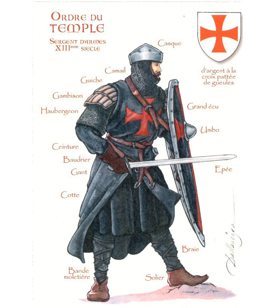 Carte postale Ordre du Temple, Sergent d'armes, XIIIème siècle