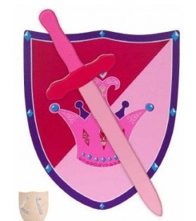 Bouclier médiéval en bois avec épée rose