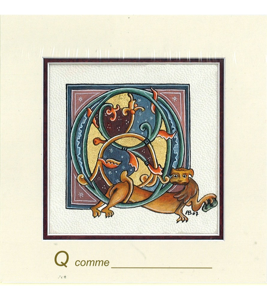 Carte postale Art Roman lettre Q